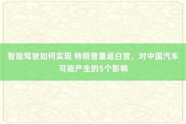 智能驾驶如何实现 特朗普重返白宫，对中国汽车可能产生的5个影响