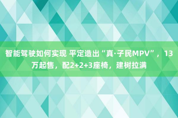 智能驾驶如何实现 平定造出“真·子民MPV”，13万起售，配2+2+3座椅，建树拉满