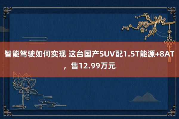 智能驾驶如何实现 这台国产SUV配1.5T能源+8AT，售12.99万元