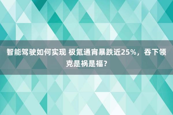 智能驾驶如何实现 极氪通宵暴跌近25%，吞下领克是祸是福？