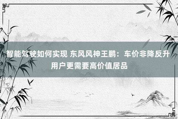 智能驾驶如何实现 东风风神王鹏：车价非降反升 用户更需要高价值居品