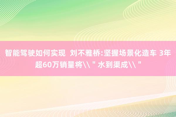 智能驾驶如何实现  刘不雅桥:坚握场景化造车 3年超60万销量将\＂水到渠成\＂