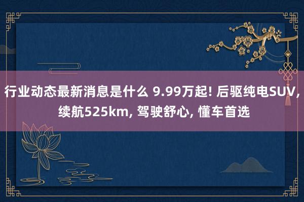 行业动态最新消息是什么 9.99万起! 后驱纯电SUV, 续航525km, 驾驶舒心, 懂车首选