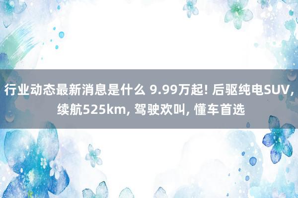 行业动态最新消息是什么 9.99万起! 后驱纯电SUV, 续航525km, 驾驶欢叫, 懂车首选