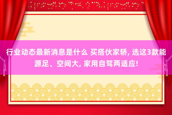 行业动态最新消息是什么 买搭伙家轿, 选这3款能源足、空间大, 家用自驾两适应!