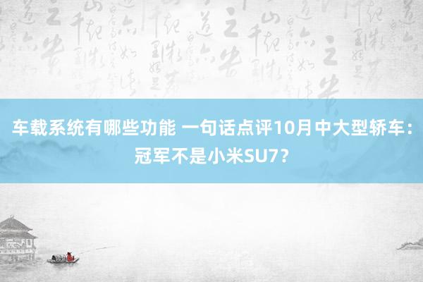 车载系统有哪些功能 一句话点评10月中大型轿车：冠军不是小米SU7？