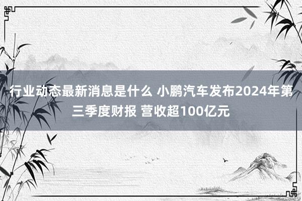 行业动态最新消息是什么 小鹏汽车发布2024年第三季度财报 营收超100亿元